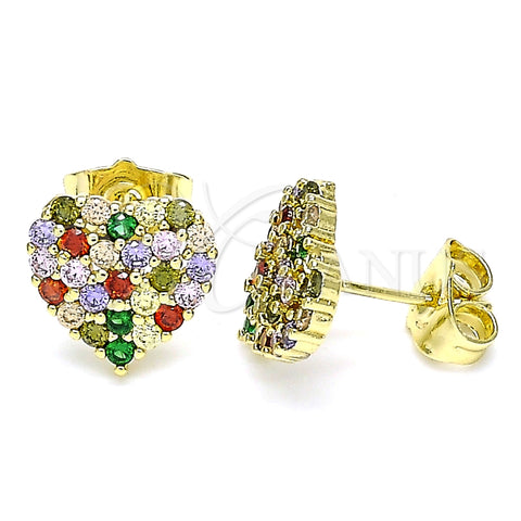 Arete Dormilona 02.283.0032.2 Oro Laminado, Diseño de Corazón, con Multicolor Zirconia Cubica, Pulido, Tono Dorado