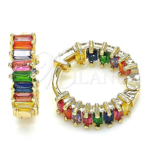 Argolla Huggie 02.210.0437.1.20 Oro Laminado, Diseño de Baguette, con Multicolor Zirconia Cubica, Pulido, Tono Dorado
