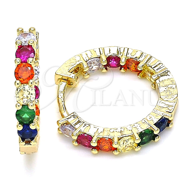 Argolla Huggie 02.210.0438.1.20 Oro Laminado, con Multicolor Zirconia Cubica, Pulido, Tono Dorado