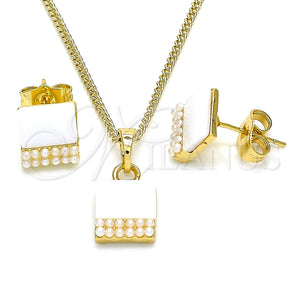 Juego de Arete y Dije de Adulto 10.379.0015 Oro Laminado, con Marfil Perla, Pulido, Tono Dorado
