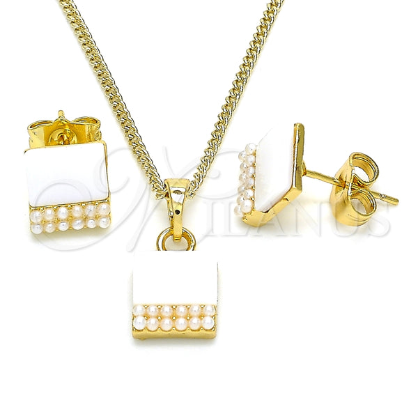 Juego de Arete y Dije de Adulto 10.379.0015 Oro Laminado, con Marfil Perla, Pulido, Tono Dorado