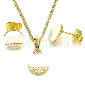 Juego de Arete y Dije de Adulto 10.379.0016 Oro Laminado, con Marfil Perla, Pulido, Tono Dorado