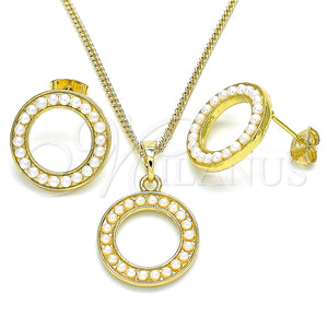 Juego de Arete y Dije de Adulto 10.379.0018 Oro Laminado, con Marfil Perla, Pulido, Tono Dorado