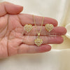 Juego de Arete y Dije de Adulto 10.379.0019 Oro Laminado, Diseño de Corazón, con Blanca Cristal and Marfil Perla, Pulido, Tono Dorado