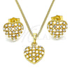 Juego de Arete y Dije de Adulto 10.379.0019 Oro Laminado, Diseño de Corazón, con Blanca Cristal and Marfil Perla, Pulido, Tono Dorado