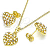 Juego de Arete y Dije de Adulto 10.379.0019 Oro Laminado, Diseño de Corazón, con Blanca Cristal and Marfil Perla, Pulido, Tono Dorado