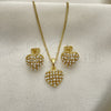 Juego de Arete y Dije de Adulto 10.379.0019 Oro Laminado, Diseño de Corazón, con Blanca Cristal and Marfil Perla, Pulido, Tono Dorado