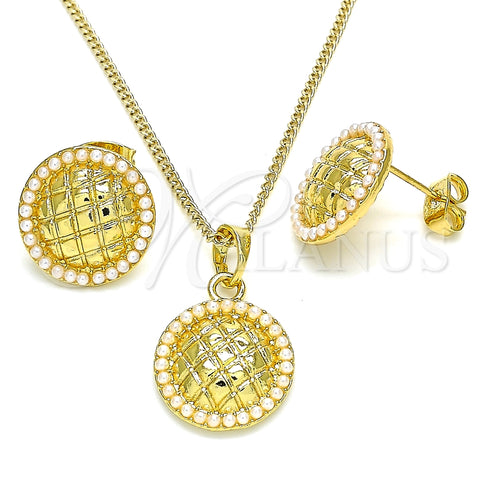 Juego de Arete y Dije de Adulto 10.379.0021 Oro Laminado, con Marfil Perla, Pulido, Tono Dorado