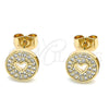 Arete Dormilona 02.344.0070 Oro Laminado, Diseño de Corazón, con Blanca Micro Pave, Pulido, Tono Dorado
