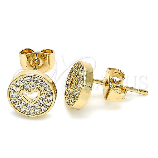 Arete Dormilona 02.344.0070 Oro Laminado, Diseño de Corazón, con Blanca Micro Pave, Pulido, Tono Dorado
