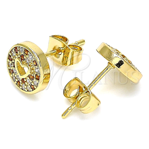 Arete Dormilona 02.344.0070.1 Oro Laminado, Diseño de Corazón, con Granate and Blanca Micro Pave, Pulido, Tono Dorado