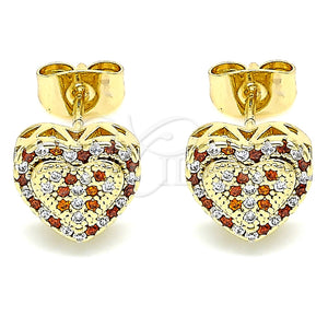 Arete Dormilona 02.344.0018.2 Oro Laminado, Diseño de Corazón, con Granate and Blanca Micro Pave, Pulido, Tono Dorado