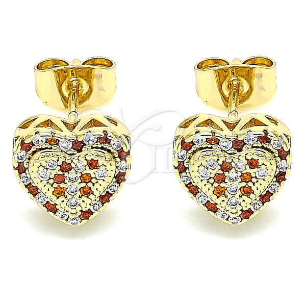 Arete Dormilona 02.344.0018.2 Oro Laminado, Diseño de Corazón, con Granate and Blanca Micro Pave, Pulido, Tono Dorado