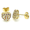 Arete Dormilona 02.344.0018.2 Oro Laminado, Diseño de Corazón, con Granate and Blanca Micro Pave, Pulido, Tono Dorado