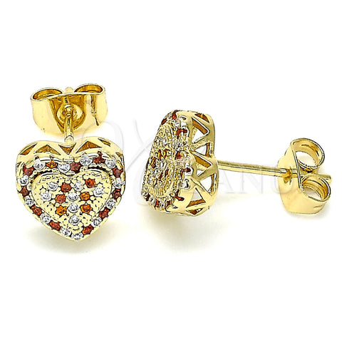 Arete Dormilona 02.344.0018.2 Oro Laminado, Diseño de Corazón, con Granate and Blanca Micro Pave, Pulido, Tono Dorado