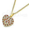 Collares con Dije 04.344.0034.1.20 Oro Laminado, Diseño de Corazón, con Granate and Blanca Micro Pave, Pulido, Tono Dorado (02 MM Thickness, 20 Inches Length)