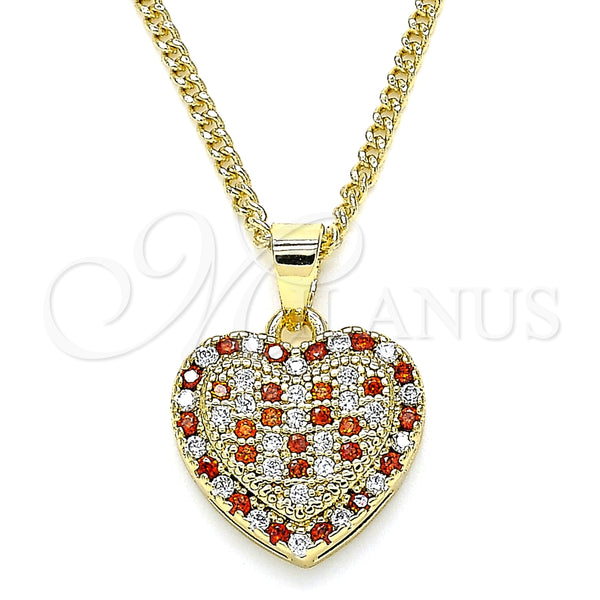Collares con Dije 04.344.0034.1.20 Oro Laminado, Diseño de Corazón, con Granate and Blanca Micro Pave, Pulido, Tono Dorado (02 MM Thickness, 20 Inches Length)