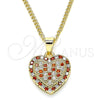 Collares con Dije 04.344.0034.1.20 Oro Laminado, Diseño de Corazón, con Granate and Blanca Micro Pave, Pulido, Tono Dorado (02 MM Thickness, 20 Inches Length)