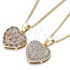 Collares con Dije 04.344.0034.1.20 Oro Laminado, Diseño de Corazón, con Granate and Blanca Micro Pave, Pulido, Tono Dorado (02 MM Thickness, 20 Inches Length)