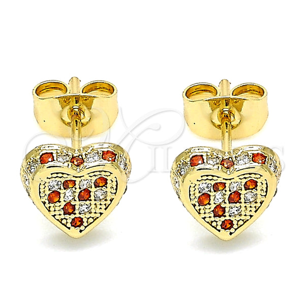 Arete Dormilona 02.344.0019.2 Oro Laminado, Diseño de Corazón, con Granate and Blanca Micro Pave, Pulido, Tono Dorado