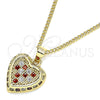Collares con Dije 04.344.0035.1.20 Oro Laminado, Diseño de Corazón, con Granate and Blanca Micro Pave, Pulido, Tono Dorado (02 MM Thickness, 20 Inches Length)