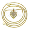 Collares con Dije 04.344.0035.1.20 Oro Laminado, Diseño de Corazón, con Granate and Blanca Micro Pave, Pulido, Tono Dorado (02 MM Thickness, 20 Inches Length)