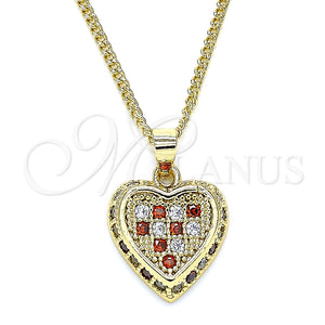 Collares con Dije 04.344.0035.1.20 Oro Laminado, Diseño de Corazón, con Granate and Blanca Micro Pave, Pulido, Tono Dorado (02 MM Thickness, 20 Inches Length)