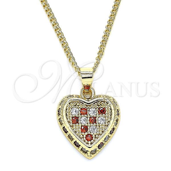 Collares con Dije 04.344.0035.1.20 Oro Laminado, Diseño de Corazón, con Granate and Blanca Micro Pave, Pulido, Tono Dorado (02 MM Thickness, 20 Inches Length)