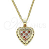 Collares con Dije 04.344.0035.1.20 Oro Laminado, Diseño de Corazón, con Granate and Blanca Micro Pave, Pulido, Tono Dorado (02 MM Thickness, 20 Inches Length)