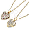 Collares con Dije 04.344.0035.1.20 Oro Laminado, Diseño de Corazón, con Granate and Blanca Micro Pave, Pulido, Tono Dorado (02 MM Thickness, 20 Inches Length)
