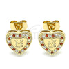 Arete Dormilona 02.344.0024.1 Oro Laminado, Diseño de Corazón y Amor, con Granate and Blanca Micro Pave, Pulido, Tono Dorado