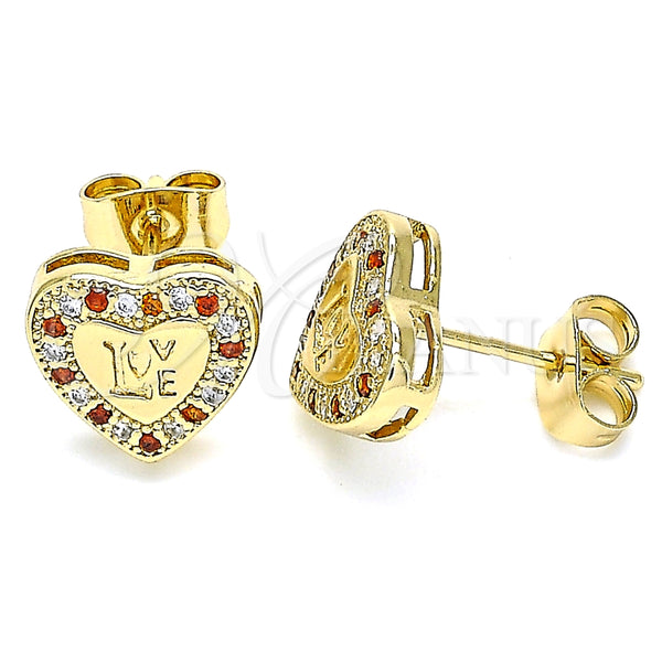 Arete Dormilona 02.344.0024.1 Oro Laminado, Diseño de Corazón y Amor, con Granate and Blanca Micro Pave, Pulido, Tono Dorado