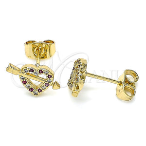 Arete Dormilona 02.344.0032.1 Oro Laminado, Diseño de Corazón, con Rubi and Blanca Micro Pave, Pulido, Tono Dorado