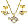 Juego de Arete y Dije de Adulto 10.344.0006.1 Oro Laminado, Diseño de Corazón, con Rubi and Blanca Micro Pave, Pulido, Tono Dorado
