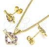 Juego de Arete y Dije de Adulto 10.344.0006.1 Oro Laminado, Diseño de Corazón, con Rubi and Blanca Micro Pave, Pulido, Tono Dorado