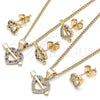 Juego de Arete y Dije de Adulto 10.344.0006.1 Oro Laminado, Diseño de Corazón, con Rubi and Blanca Micro Pave, Pulido, Tono Dorado