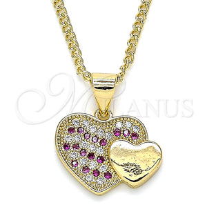 Collares con Dije 04.344.0038.1.20 Oro Laminado, Diseño de Corazón, con Rubi and Blanca Micro Pave, Pulido, Tono Dorado (02 MM Thickness, 20 Inches Length)