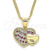 Collares con Dije 04.344.0038.1.20 Oro Laminado, Diseño de Corazón, con Rubi and Blanca Micro Pave, Pulido, Tono Dorado (02 MM Thickness, 20 Inches Length)