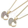 Collares con Dije 04.344.0038.1.20 Oro Laminado, Diseño de Corazón, con Rubi and Blanca Micro Pave, Pulido, Tono Dorado (02 MM Thickness, 20 Inches Length)