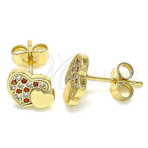 Arete Dormilona 02.344.0041.1 Oro Laminado, Diseño de Corazón, con Granate and Blanca Micro Pave, Pulido, Tono Dorado