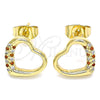Arete Dormilona 02.344.0052.1 Oro Laminado, Diseño de Corazón, con Granate and Blanca Micro Pave, Pulido, Tono Dorado