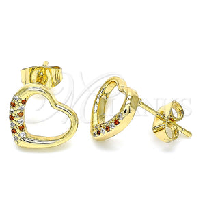 Arete Dormilona 02.344.0052.1 Oro Laminado, Diseño de Corazón, con Granate and Blanca Micro Pave, Pulido, Tono Dorado