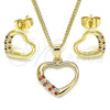 Juego de Arete y Dije de Adulto 10.344.0008.1 Oro Laminado, Diseño de Corazón, con Granate and Blanca Micro Pave, Pulido, Tono Dorado