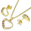 Juego de Arete y Dije de Adulto 10.344.0008.1 Oro Laminado, Diseño de Corazón, con Granate and Blanca Micro Pave, Pulido, Tono Dorado
