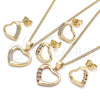 Juego de Arete y Dije de Adulto 10.344.0008.1 Oro Laminado, Diseño de Corazón, con Granate and Blanca Micro Pave, Pulido, Tono Dorado