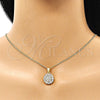 Juego de Arete y Dije de Adulto 10.344.0009 Oro Laminado, con Blanca Zirconia Cubica, Pulido, Tono Dorado