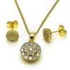 Juego de Arete y Dije de Adulto 10.344.0009 Oro Laminado, con Blanca Zirconia Cubica, Pulido, Tono Dorado