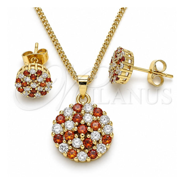 Juego de Arete y Dije de Adulto 10.344.0009.1 Oro Laminado, con Granate and Blanca Micro Pave, Pulido, Tono Dorado