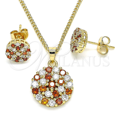 Juego de Arete y Dije de Adulto 10.344.0009.1 Oro Laminado, con Granate and Blanca Micro Pave, Pulido, Tono Dorado