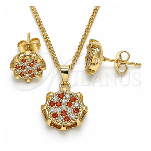 Juego de Arete y Dije de Adulto 10.344.0012.1 Oro Laminado, con Granate and Blanca Micro Pave, Pulido, Tono Dorado